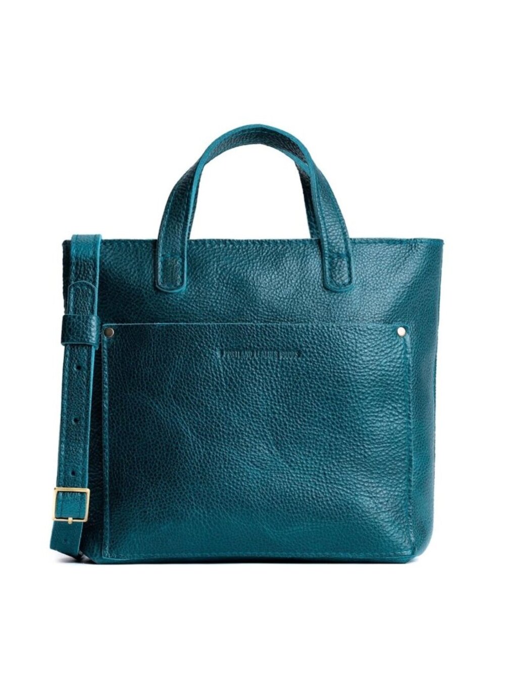 Portland Leather Goods Mini Crossbody Tote Lagoon Teal Zipper Top